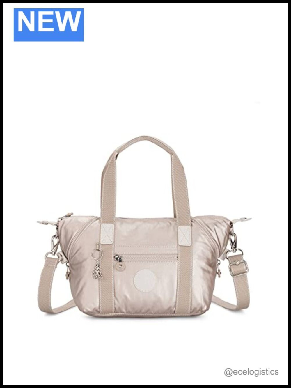 Kipling Art Mini Metallic Shoulder Bag - Nylon Crossbody Tote with Zipper, 16L